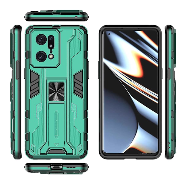 För Oppo Find X5 Pro Drop Stötsäker hård PC Soft Tpu Cover Slim Fit Kickstand Phone case - Svart Green