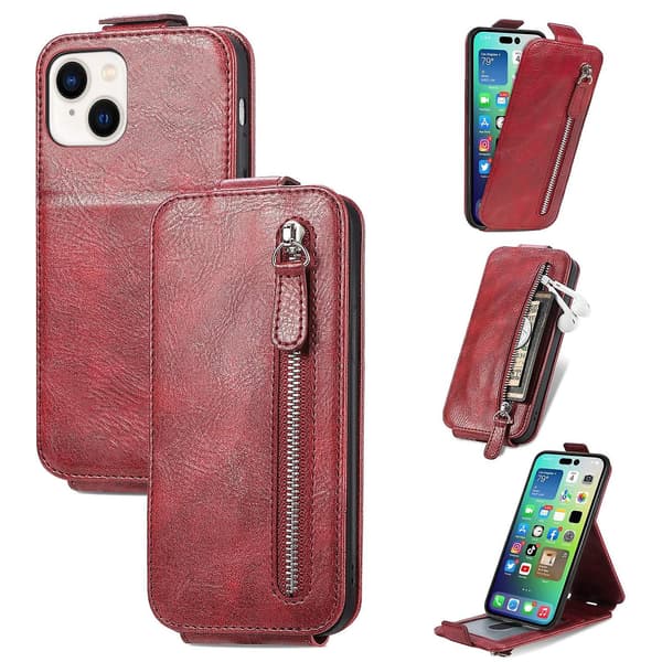 Dragkedja Plånbok Case för iPhone 15 Red