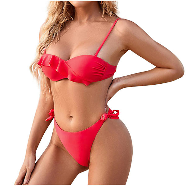 Bikini 2023 Baddräkt Bikini Baddräkt Dam Enfärgad Baddräkt Bikini Badkläder Beach Resort Baddräkt Dam Bikini Red XL