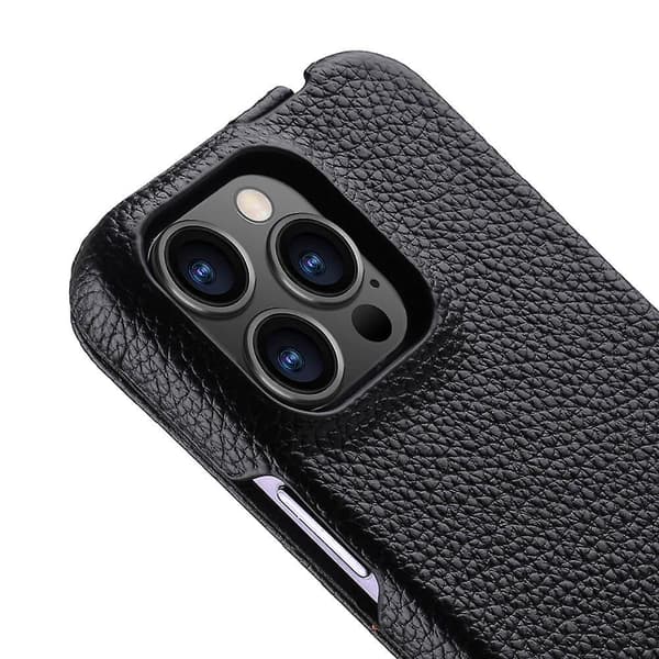 MELKCO För iPhone 15 Pro Max Case Litchi Texture Äkta koläder+PC Vertical Flip Cover null none