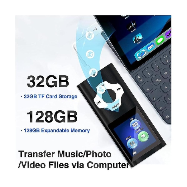 Mp3-musikspelare med Bluetooth 5.0, bärbar Hifi-musikspelare /video/fotovisare/e-bokspelare (b null none