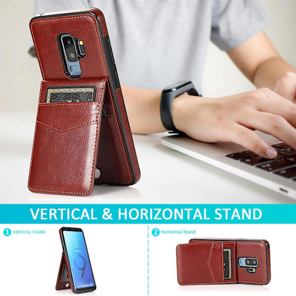 Business Style Pu Case För Samsung S9 Plus Med Korthållare, Plånboksfunktion, Stnadfunktion, Fallskydd Brown