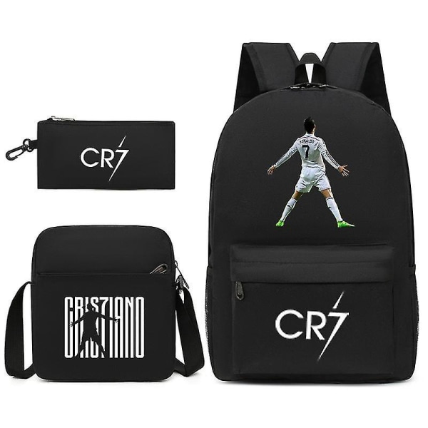 Fotbollsstjärna C Ronaldo Cr7 ryggsäck med printed runt studenten Tredelad ryggsäck. Black 1 Shoulder bag pencil case