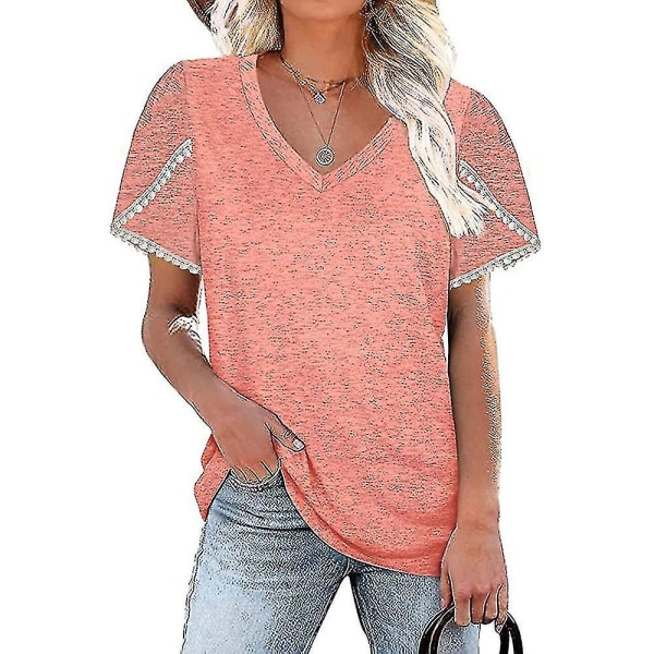 2023 kortärmad t-shirt för kvinnor Casual lös rund halsad topp Mode som andas sommarkläder Nytt pink 2XL