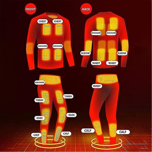 Uppvärmda underkläder för män Vinter USB Elvärmekostym Skidtoppar Byxor Pant XL