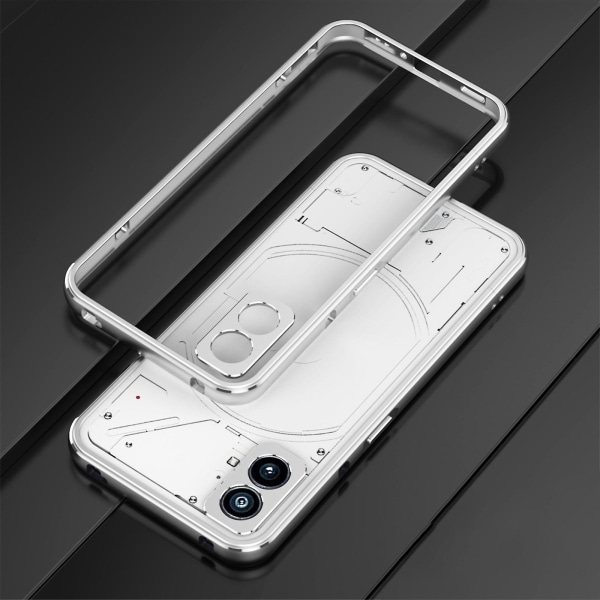 Case kompatibel Nothing Phone 2, aluminium smal metallram rustning med mjuk inre stötfångare för ingenting Phone 2 Silver For Nothing Phone 2