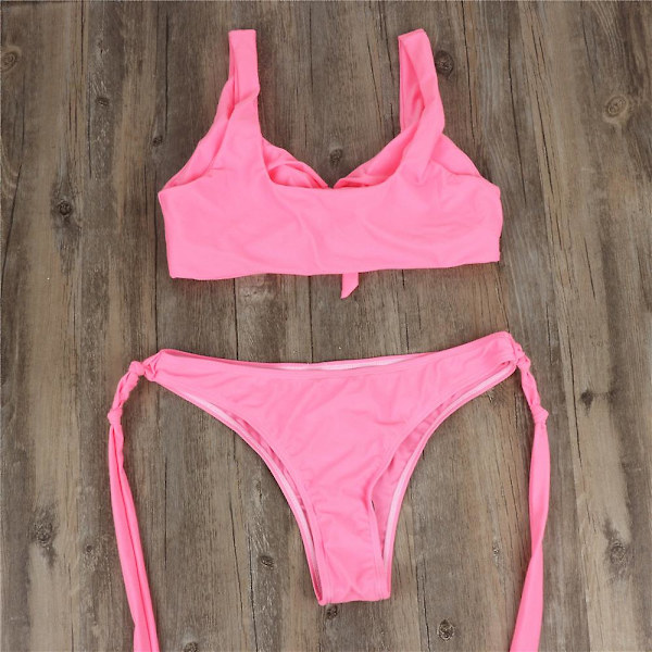 Sexig bikinibaddräkt för kvinnor med print knytknut framre stringtrosa nederdel badkläder set pink L
