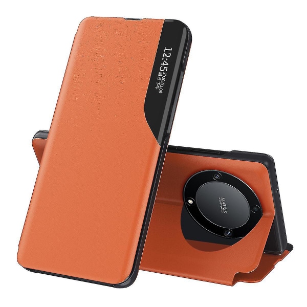 Kompatibel Honor Magic 5 Lite 5g /x9a 5g Pu-läderskal från sidan Fönsterställ Case Telefon Cover-d Orange