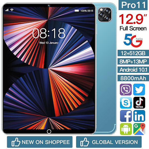 Pro11 12gbram + 512gbrom 12,9 tum Android OS 12.0 Blue