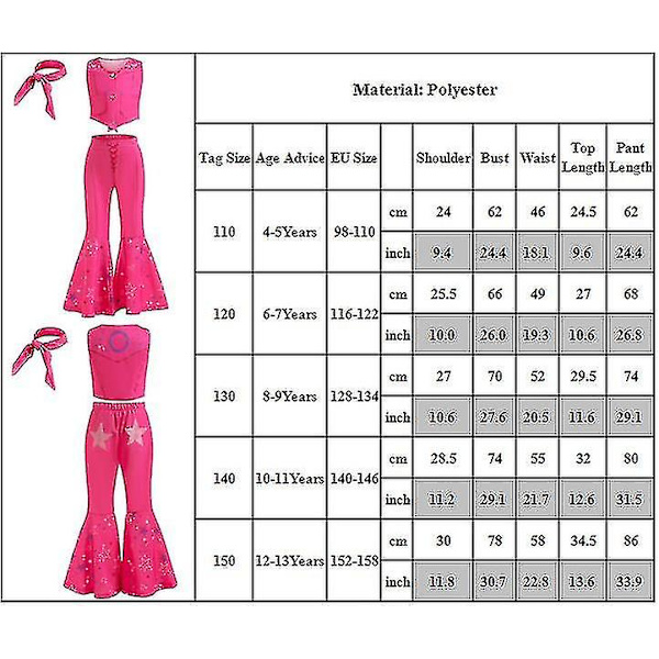 Flickor Barbie Cosplay Kostym Rosa Väst Långbyxor Med Scarf Film Kostymer Outfit För Barn Halloween Carnival Dress Up 8-9 Years