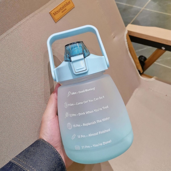 1400 ml vattenflaska med tidsmarkör Läcktät sugkopp Lätt att bära Bärbar läckagesäker utomhussportvattenkokare - Jxlgv blue