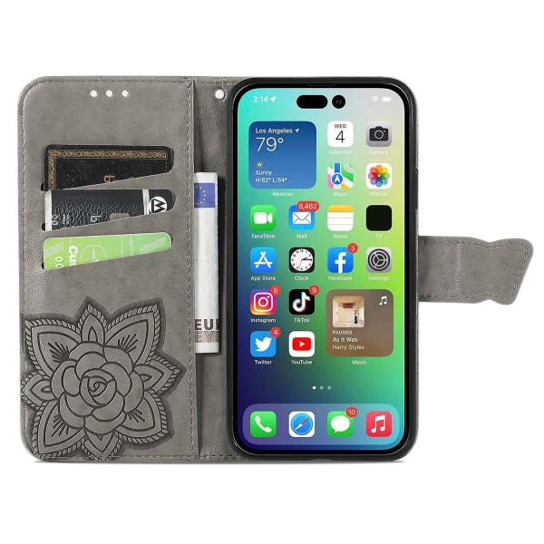 Butterfly-präglat case för iPhone 15 Pro Grey none