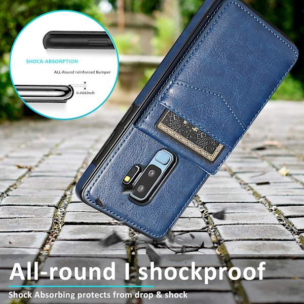 Business Style Pu Case För Samsung S9 Plus Med Korthållare, Plånboksfunktion, Stnadfunktion, Fallskydd Blue