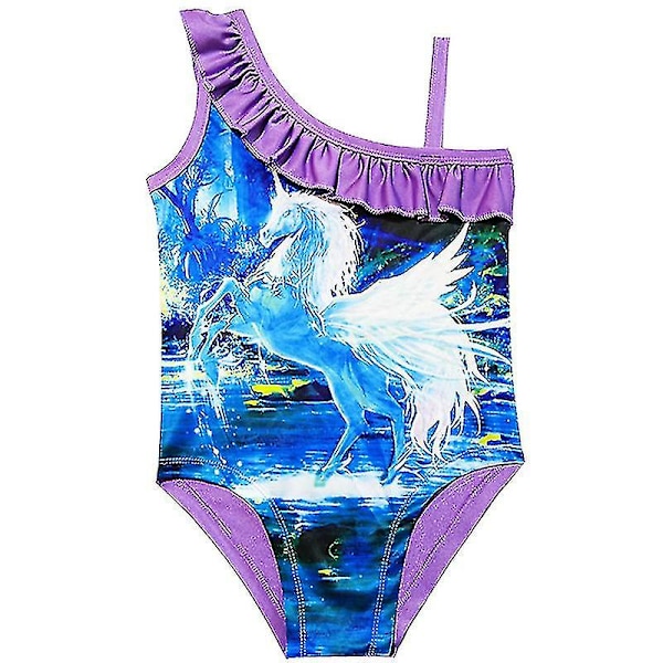 Barn Flickor Unicorn Ruffle Badkläder Strandbaddräkt One Piece Simdräkt Purple Blue 7-8 Years