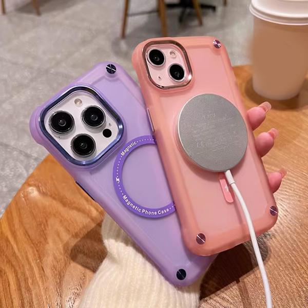 Magsafe- case kompatibelt med Iphone 15 Pro Max, genomskinligt hårt Pc- cover Mjuk Tpu Bumper Matt Military Anti-dropp- cover Pink For iPhone 15 Pro Max