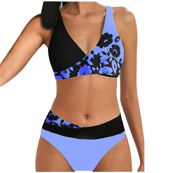 Baddräkt Dam Baddräkt Dam Print Set Baddräkt Tvådelad BH Badkläder Strandkläder Dam Bikini Baddräkter Blue S