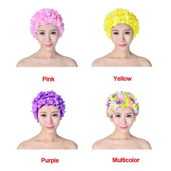 Kvinnor Vattensporter Andas Handgjorda Unik Elastisk Solid Långt hår Blomskydd Dykning Fri storlek Cap Soft Beach purple