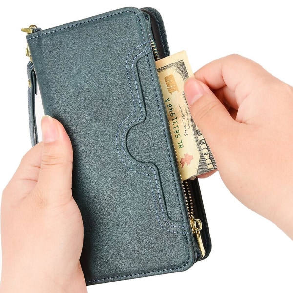 Case för Samsung Galaxy Z Fold 2 Cover Dragkedja Magnetisk plånbok Korthållare Pu Läder Flip Case Green A
