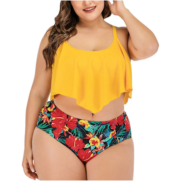 Dambaddräkter Baddräkt Dam Bikiniset med print Set Tvådelade baddräkter Badkläder Stranddräkt Baddräkter Yellow XL