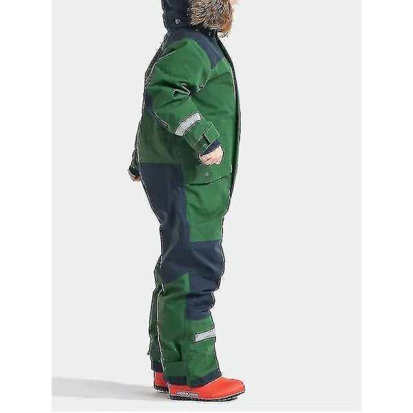 Enkel och dubbelbräda Vindtät Vattentät Förtjockad Glow-in-the-dark Barnskiddräkt i ett stycke Pojkar och flickor Bomullskläder Green 120