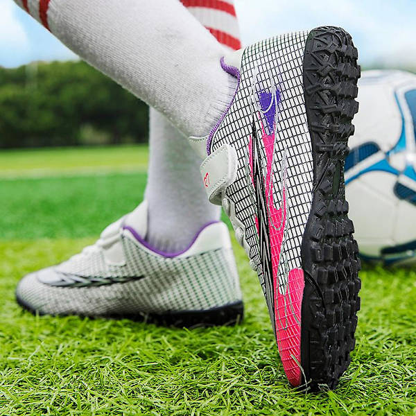 Fotbollsskor för barn, halkfria fotbollsskor med dubbar, grässkor, sneakers Yjg2231 White 32