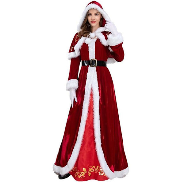 Plus Size Deluxe Velvet Vuxna Juldräkt Cosplay Par Jultomtekläder Fancy Dress Xmas Uniform Kostym För Män Kvinnor Red  Women XL