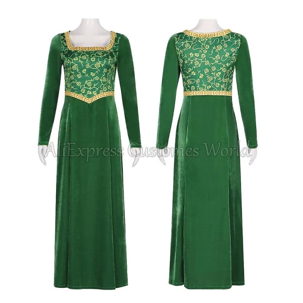 2024 cos Anime Princess Green Dress Fiona Dress Shrek Cosplay kostym Halloween Fancy Fantasy Party Kostym Rollspel för vuxen kvinna Dress Wigs XXL Cosplay