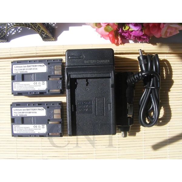 2 batteri Bp-511 + Hem- och billaddare Kompatibel Canon Bp511 Bp-511 Bp-511a Bp-522 Bp-535 null none