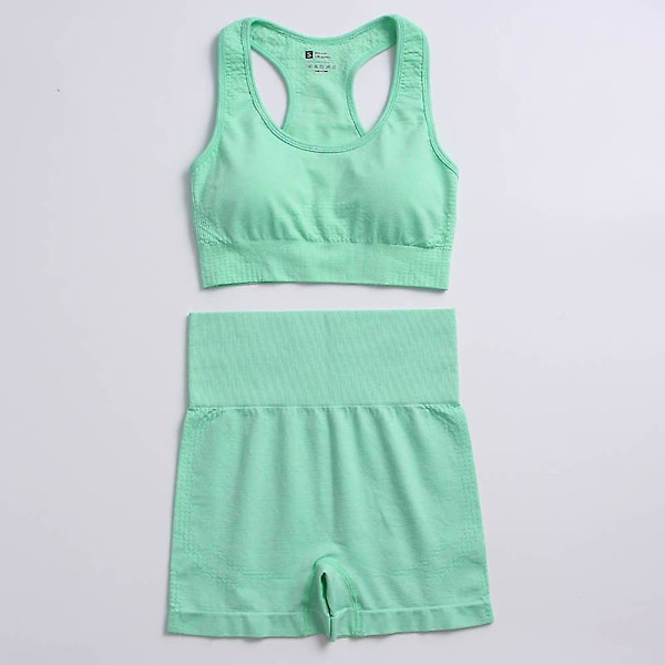 2-delat set Kvinnor Träningskläder Gym Set Fitness Sportkläder Crop Top Sports BH Sömlösa Leggings Active Wear Outfit Kostym C Green 2pcs L