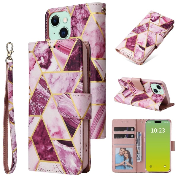 Marble Bronzing Läder Phone case för iPhone 15 Purple