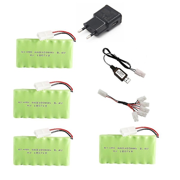 8,4v 2400mah Ni-mh batteri + 8,4v USB set för Rc-leksaksbilbåt tanktågpistoldel Nimh Aa 8,4v uppladdningsbart batteripaket null none