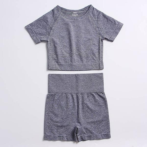 2-delat set Kvinnor Träningskläder Gym Set Fitness Sportkläder Crop Top Sports BH Sömlösa Leggings Active Wear Outfit Kostym C Blue Gray 2pcs9 L