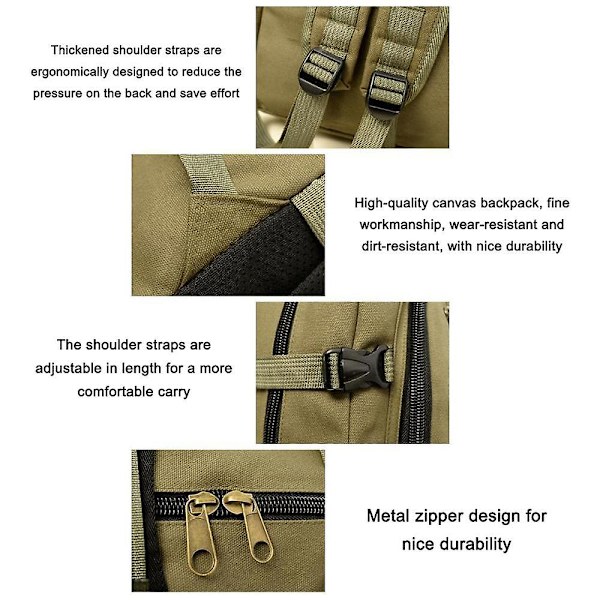 Bärbar ryggsäck för män Resedagssäck Canvas Stor kapacitet förvaringsväska Skolbokväska för dark khaki