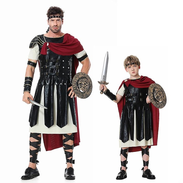 Spartan Warrior set Roman Gladiator Cosplay Halloween Carnival kostym för vuxet barn Child with knife shield M