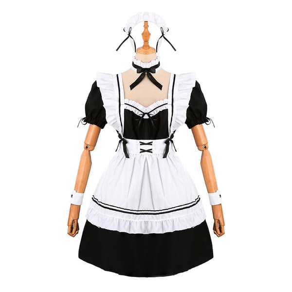 Kvinnor Cosplay Kostym Outfit Set Maid Förkläde Kläder Set M