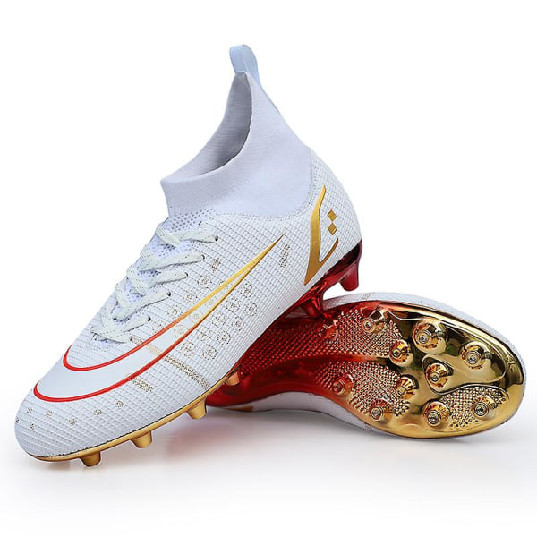 Fotbollsskor för män Fotbollsskor med hög ankel för vuxna Grästräning Sport Skor Sneakers Yj209 White 45