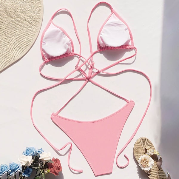 Baddräkt Dam Baddräkt Dam Bikini Baddräkt Sexig Baddräkt Dam Backless Wimsuit Färgmatchning Solida Baddräkter Dam Pink M