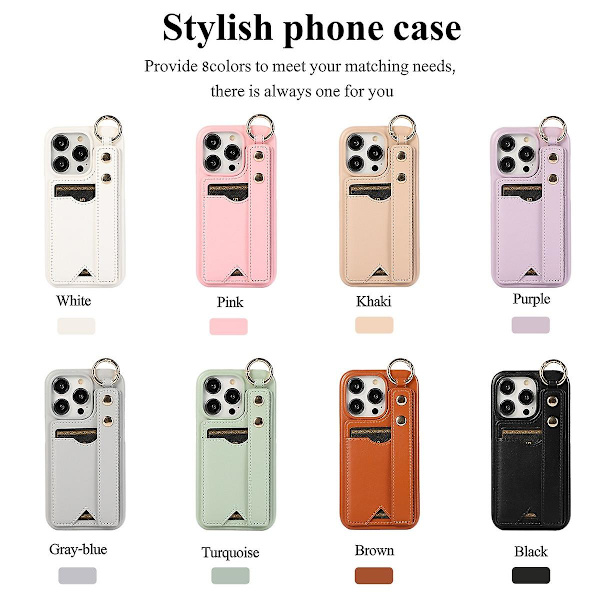 Crossbody case kompatibelt med Iphone 15 Pro Max, Pu läder stötsäkert cover med handledsrem och korthållare White For iPhone 15 Pro Max
