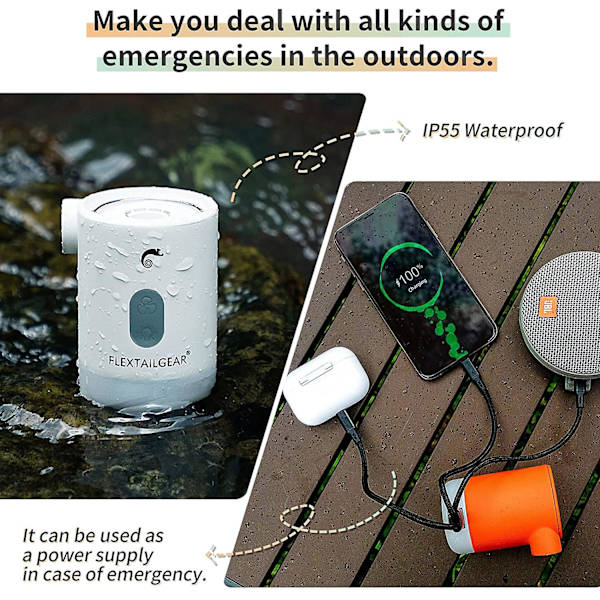 Max Pump 2 Pro Bärbar Mini Luftpump Camping Utrustning Elektrisk Uppblåsare Usb Laddning Belysning För Utomhus White