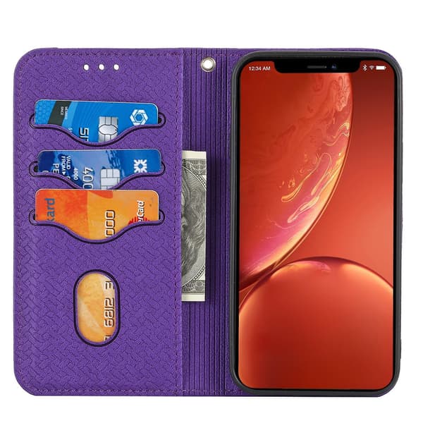 Sömnad Vävt Case För iPhone 15 Plus Purple