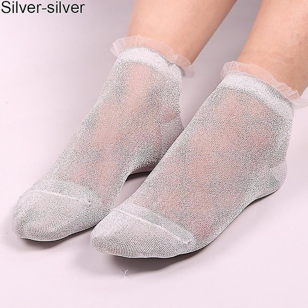 Sommar Dam Damer Sheer Silky Glitter Transparent Lace Ankel Socks Gift,su Guo Mei Silver-silver none