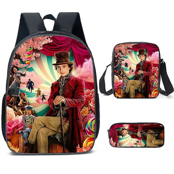 Wonka Skolväska Ryggsäck Student 16-tums Wonka Series Barn Skolväska Tredelad Set Ryggsäck Style Wonka  3 Shoulder Bag