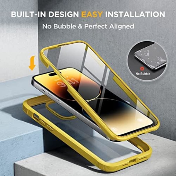 Miracase Glass Series Designad för iPhone 14 Pro Max Case 6,7 tum, [2023 Upgrade] Bumper Case med inbyggd 9H härdat glas Scr Lemon Yellow