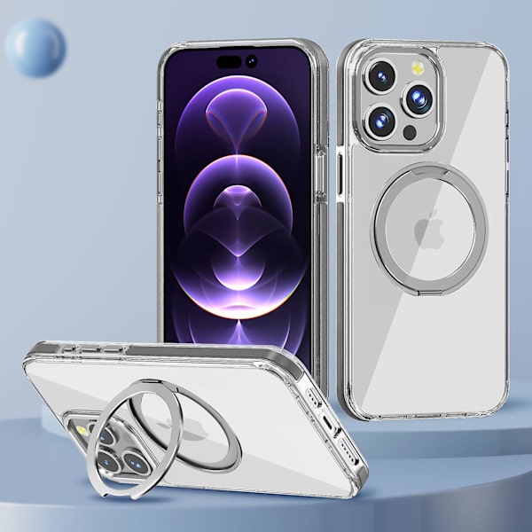 Magnetisk genomskinligt case kompatibelt Iphone 15 Pro med Magsafe stativ Ringhållare Stötsäkert för Iphone 15 Pro case Blue