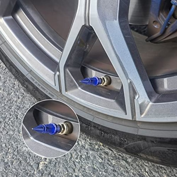 SINGARO 45 mm spikade aluminiumstamventilkåpor, 4 st Dammtäta däckhjulsstamskydd för bilar, SUV:ar, lastbilar, cyklar och motorcyklar (svart) 45MM-Blue