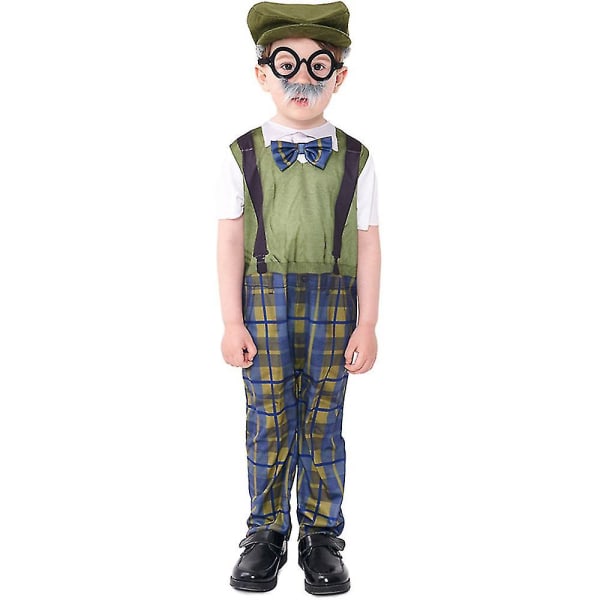 2-12 år gamla barn pojke morfar 100 dagar i skolan Äldre kläder Finklänning Jumpsuit Hatt glasögon set 10-12 years old