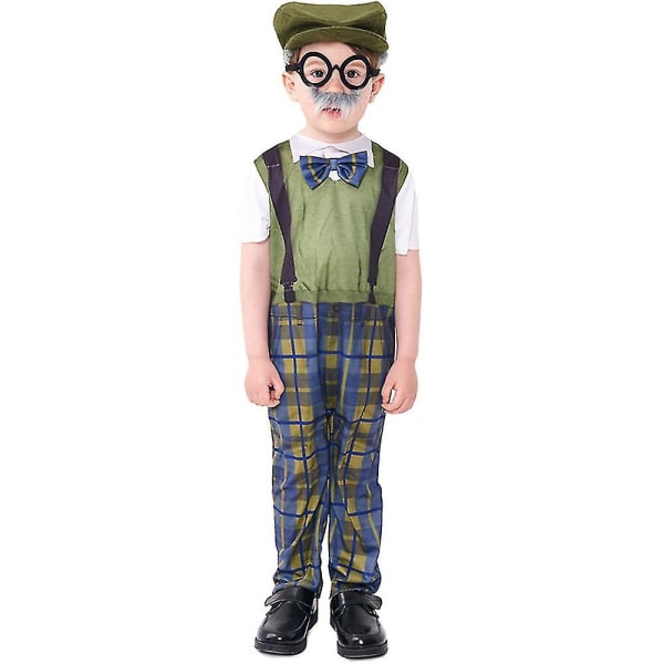 2-12 år gamla barn pojke morfar 100 dagar i skolan Äldre kläder Finklänning Jumpsuit Hatt glasögon set 2-4 years old