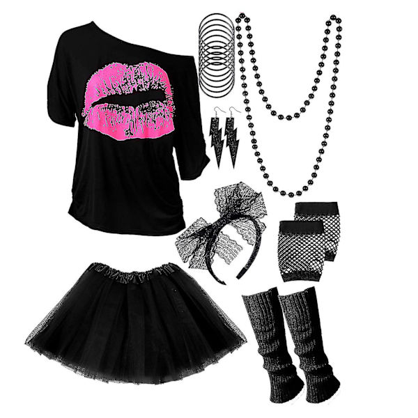 80-tal 90-tal Kostym Tema Party Accessoarer Kläder Neon Party Carnival Dam Flickor Black L