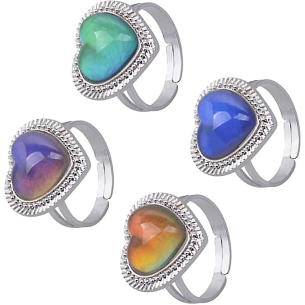 4st Mood Rings För Ring Flickor Barn Pojkar Bulk Kvinnor- Hjärtform Justerbar Kreativ Mode Mood Ringar Fingerringar Färgbyte Ringar