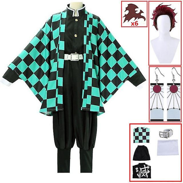 Demon Slayer Kimetsu No Yaiba Tanjirou Kamado Cosplay Kostym Kimono Halloween Anime Uniform Set för vuxna barn 8 piece set 110